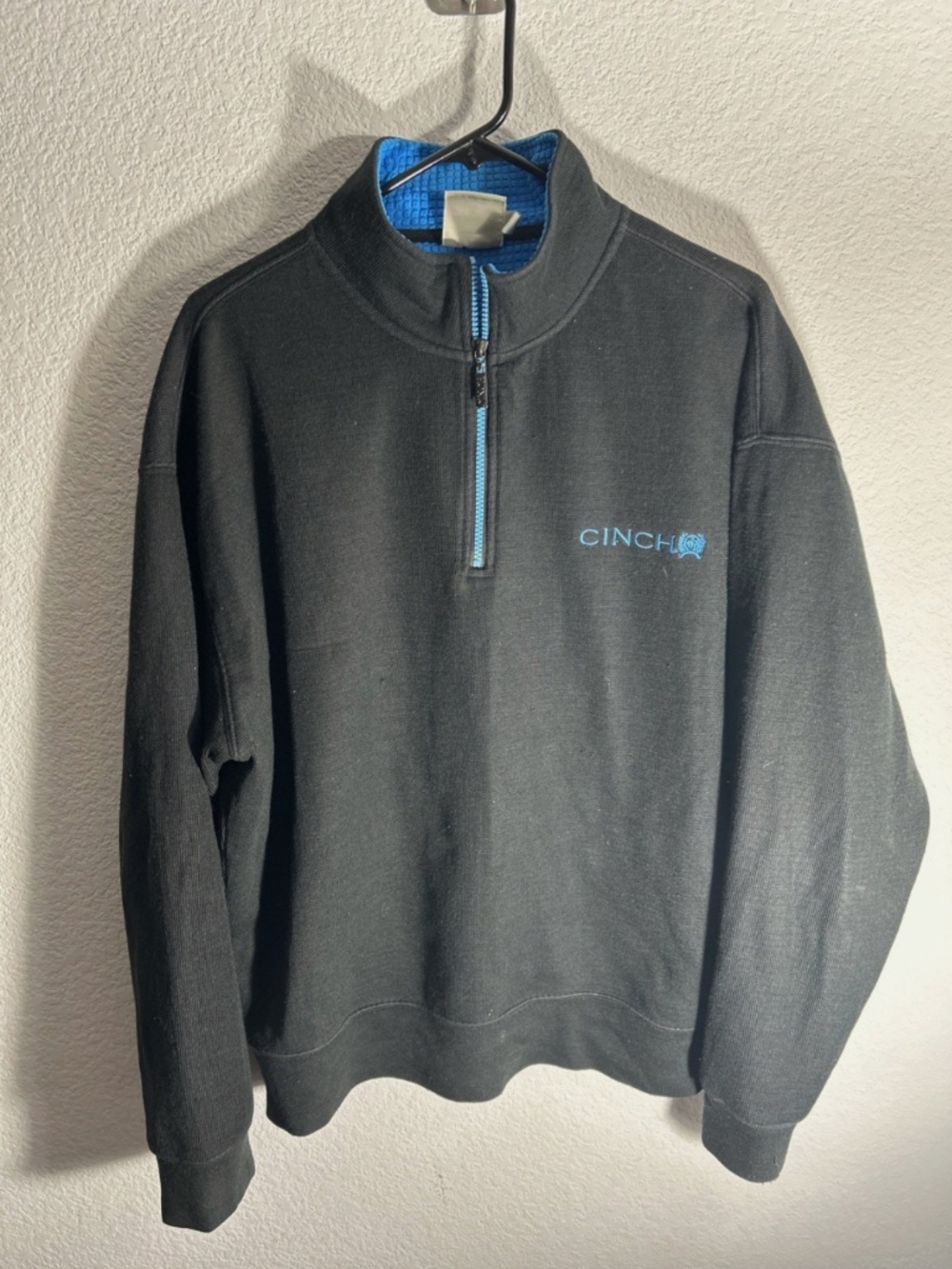 Cinch Sweatshirt Mens L Black Quarter Zip Waffle Lined Embroidered MWK1019002
